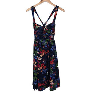 HD In Paris Navy Blue Floral Dress Size 4 By Anthropologie Paca Halter Corduroy